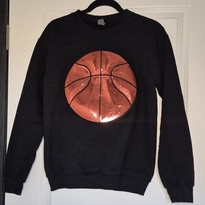 Women's Small Sweatshirt with Metallic Orange Basketball Graphic